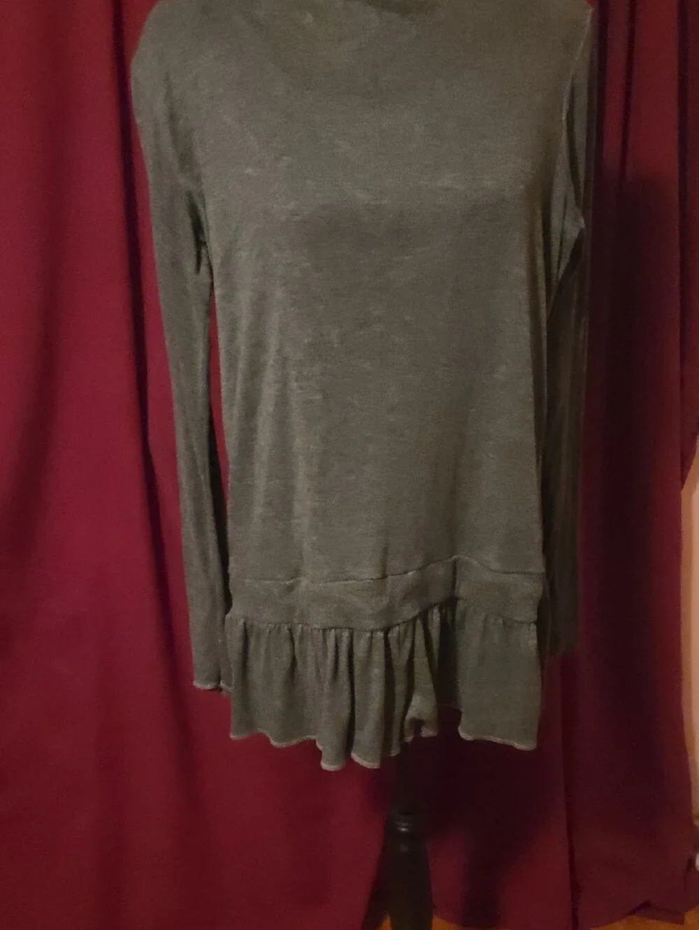 Derek Heart Olive Long Sleeve Ruffle Hem Top